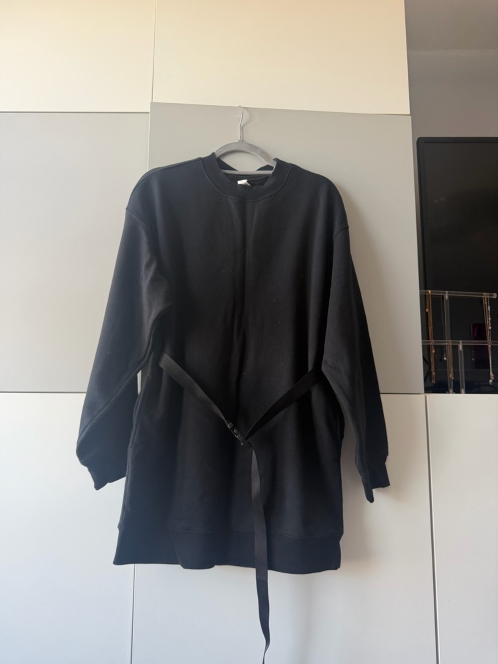 ALO Yoga Black Midi Sweatdress with Tie Waist